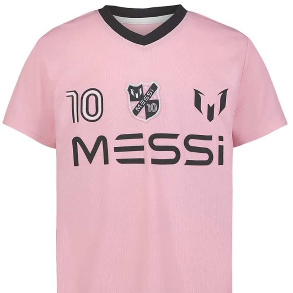 Pink and Black Soccer Jersey with Messi Branding